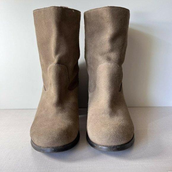 Steve Madden Cole Booties Slouchy Suede Taupe Block Stacked Heel Womens Size 10M - Picture 2 of 8
